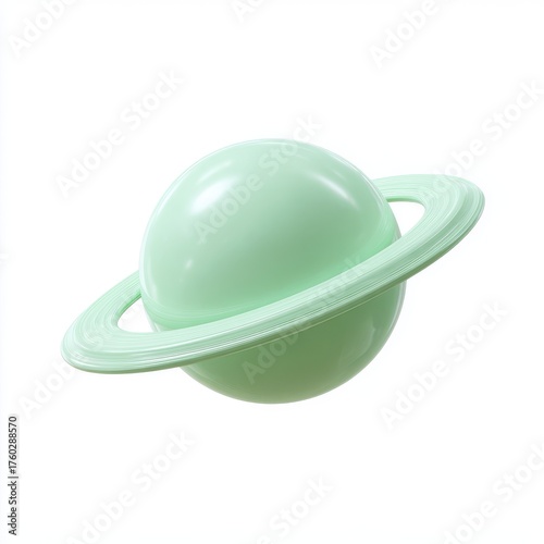 Pastel Green Planet with Rings 3D Rendered Space Illustration
