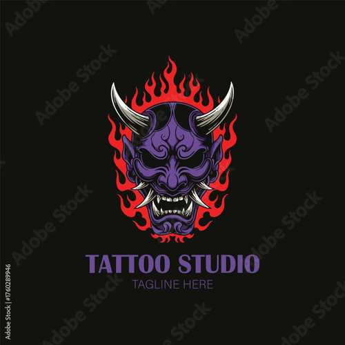 PrintOni Demon Mask Japanese Tattoo Studio Logo