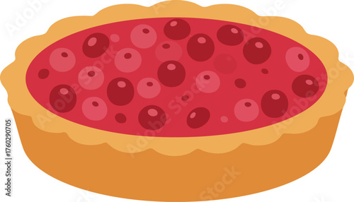 Cartoon pie with red berry filling and a golden crust.