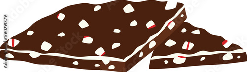 Two pieces of chocolate brownie with white and red sprinkles, a sweet dessert.