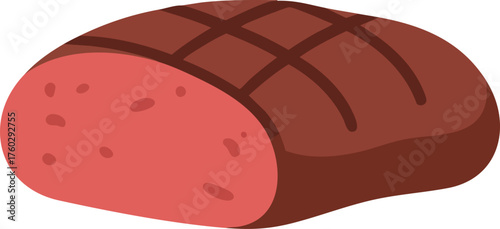 A cartoon illustration of a cooked meatloaf with grill marks on top, showing a cut end.