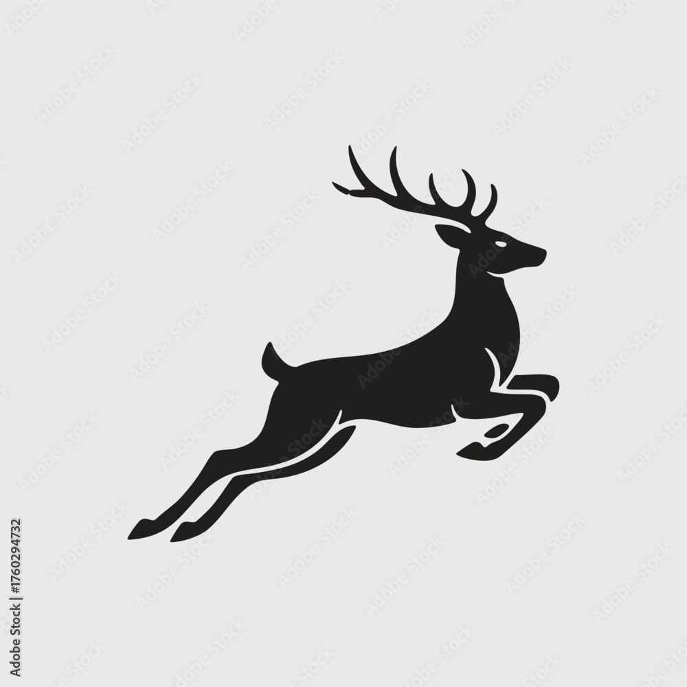 Fototapeta premium Black Silhouette of a Jumping or Leaping Deer with Antlers