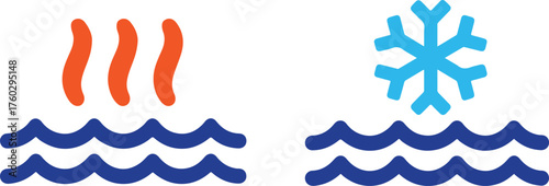 Hot Water and Cold Water Icons. Temperature, Heating, Cooling, and Climate Control Symbols.
