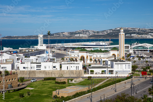 Aerial view of ships, yachts and boats in the seaport of Tangier. Morocco