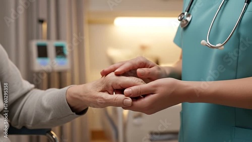 Wallpaper Mural Nurse Holds Elderly Patient's Hand with Compassion and Support in Clinical Setting Nurse Providing Comfort and Empathy to Senior Woman During Hospital Visit at Medical Room Torontodigital.ca