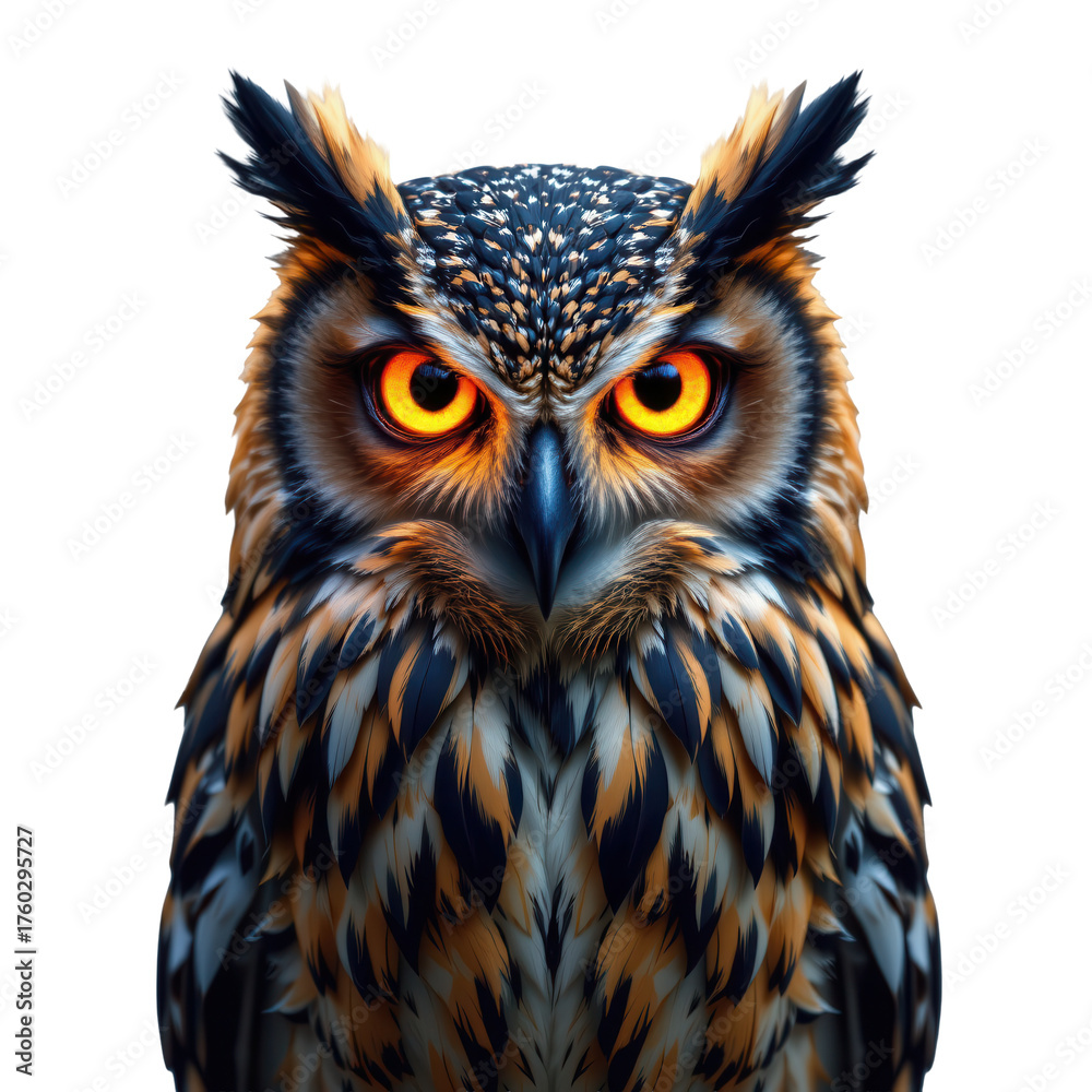 Obraz premium Majestic Owl with Intense Eyes and Detailed Feather Patterns