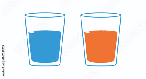 Two clear glasses one filled with blue liquid the other orange