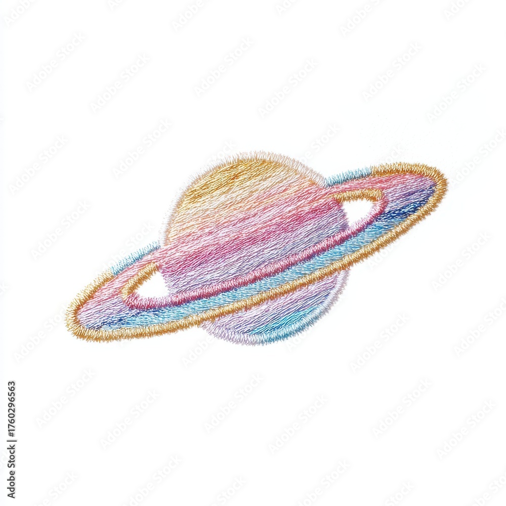 Fototapeta premium Pointillist Planet Illustration with Gold Rings