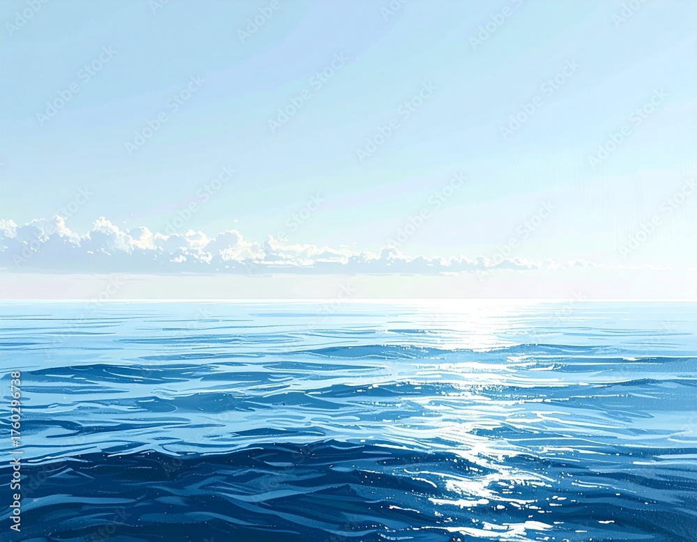 Fototapeta premium Vast Open Sea Mockup: Sun Reflecting on Water Surface with Clean Horizon