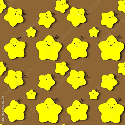 Cute Yellow Star Pattern, Cartoon Starry Background, Seamless Yellow Star Design for Kids, Adorable Celestial Repeat Texture