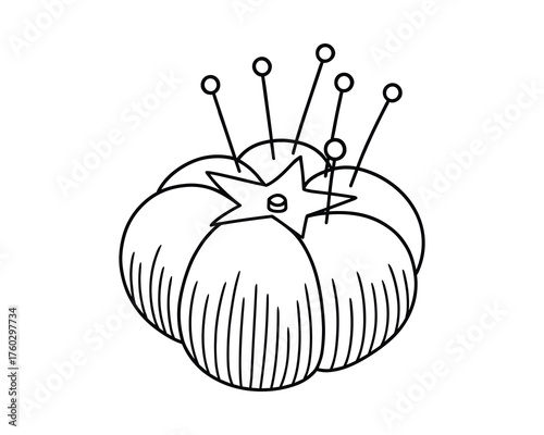 Pin Cushion Vector Illustration: A Clear Line Art Image of a Tomato Pin Cushion