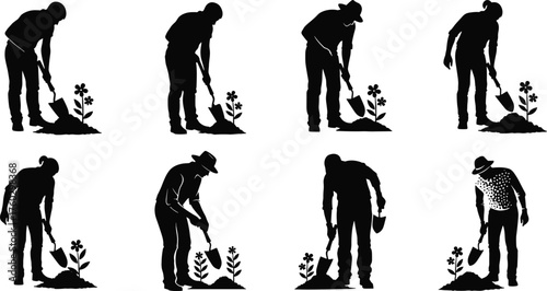 Black and White Icon Set of Repairmen Installing and Adjusting Cabinet Hinges, Furniture Maintenance Workers Fixing Doors and Locks with Screwdrivers, Vector Silhouettes.