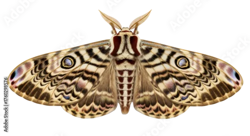 Fototapeta Detailed moth illustration with intricate wing patterns on white background  