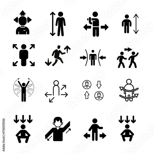 Collection of human figure icons representing movement and direction