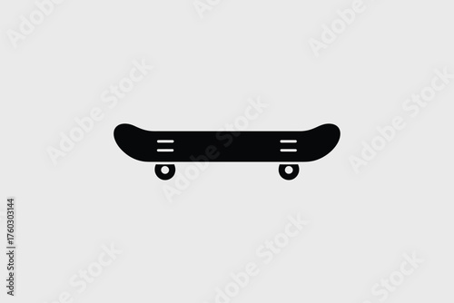 Black skateboard with wheels and parallel lines minimalist