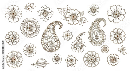 Elegant Floral and Paisley Henna Tattoo Elements Vector Design for Creative Arts