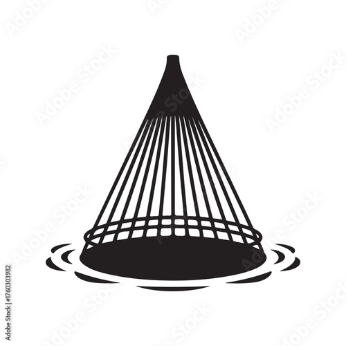 Cone Shaped Dip Net Icon Fishing Trap Silhouette Angling In River