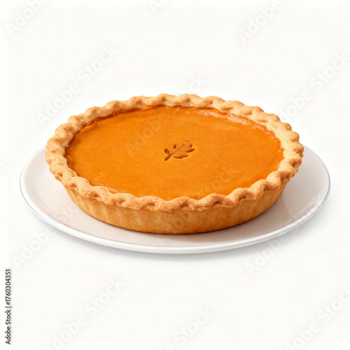 Pumpkin pie isolated on white background is a traditional dessert for thanksgiving