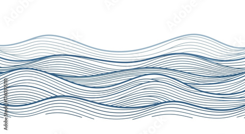 Line Art Wave Illustration Blue Abstract Ocean Design