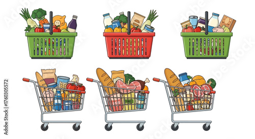 Fresh Groceries in Shopping Baskets and Carts A Healthy Lifestyle Choice