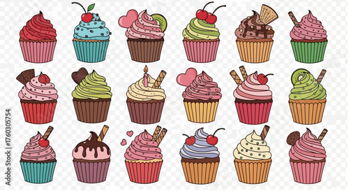 Colorful Collection of Cupcakes with Creative Toppings
