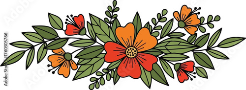Vibrant hand drawn floral arrangement with leaves and petals decorative element vector