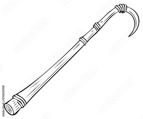 Detailed vector illustration of a vintage wooden walking stick or shepherds crook with a curved hook for mobility assistance