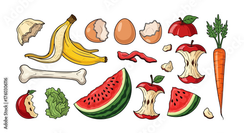 Compostable Food Waste Vector Illustration for Zero Waste Lifestyle