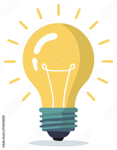 Bright Yellow Light Bulb Shining with Creativity, Innovative Ideas and Concepts Illustration for Education and Science