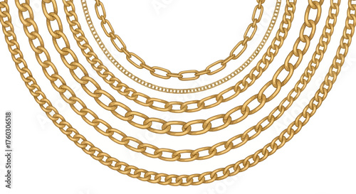 Golden Chains Vector Illustration of Various Styles on White Background