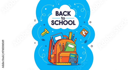 Back to School Backpack Illustration Supplies and Learning Concept
