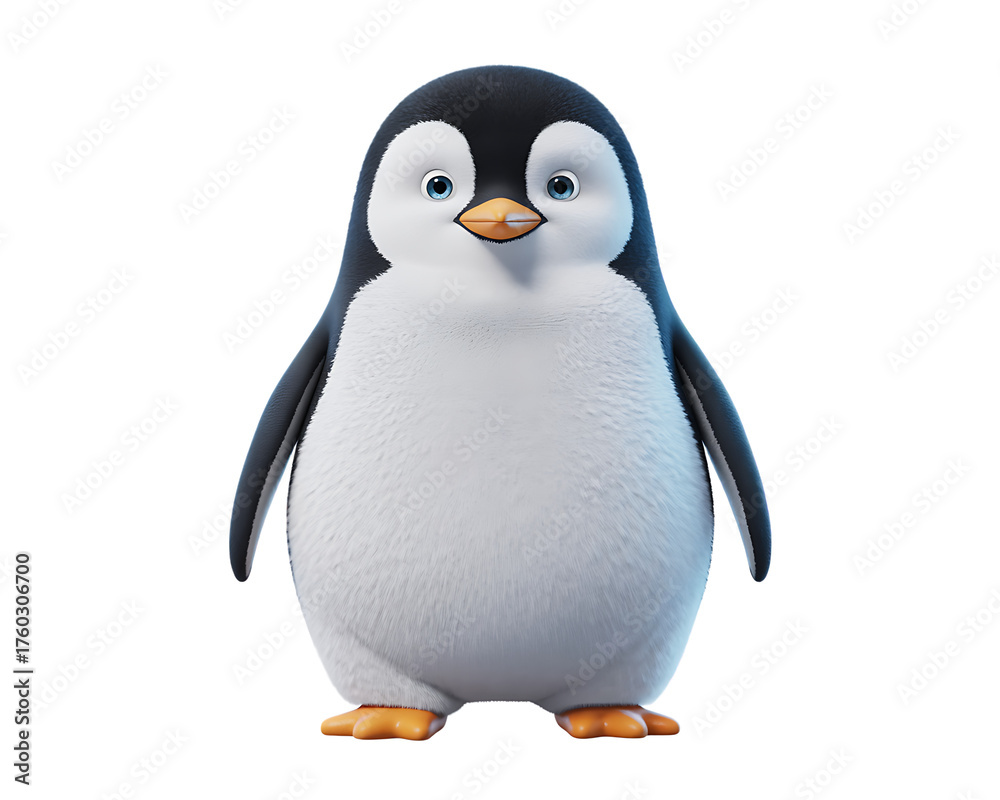 Naklejka premium Cute cartoon penguin standing isolated on black background