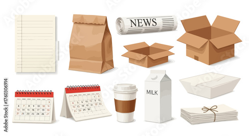 Everyday Icons Paper, Packaging & Dates in Flat Vector Style