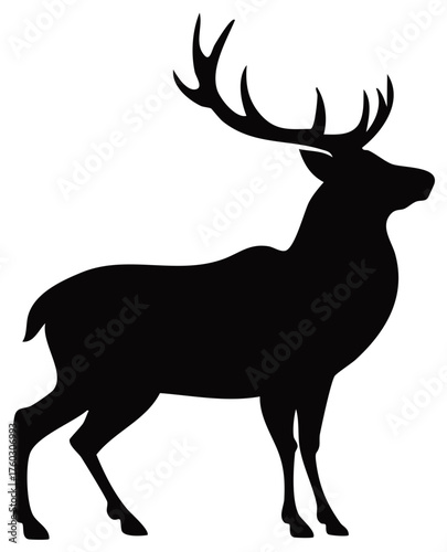 Black silhouette of a standing deer with antlers