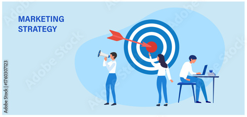 Marketing strategy concept. Business  strategy, customer targeting and management vector illustration