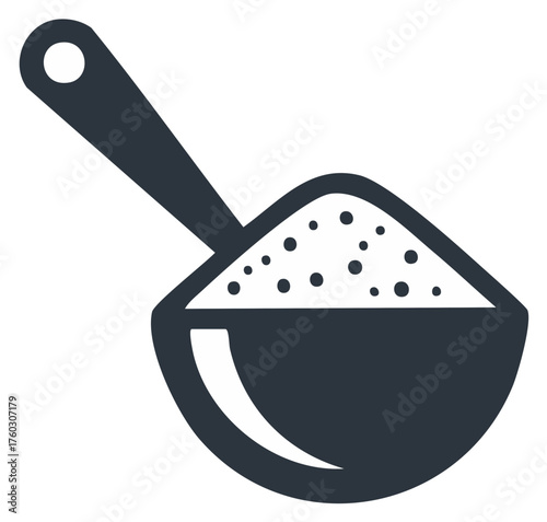 Measuring scoop with powder simple flat vector icon for supplement dosage or laundry detergent