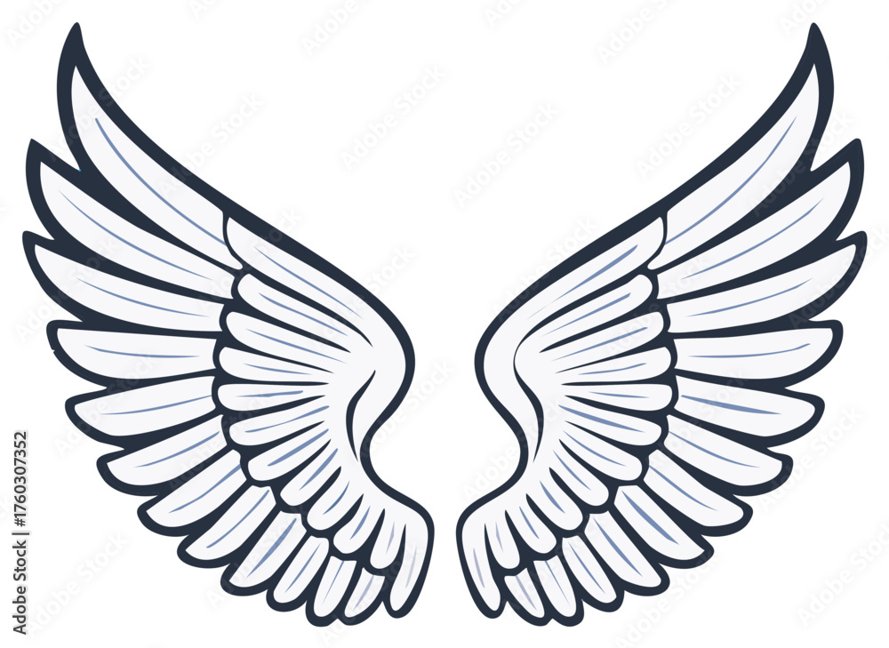 Obraz premium Stylized illustration of a pair of symmetrical angel wings spread for flight
