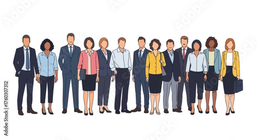 Diverse Business Team Professionals Standing Together in Formal Attire, Group Vector Illustration
