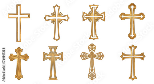 Golden Cross Collection Ornate Religious Symbols in Detailed Illustrations