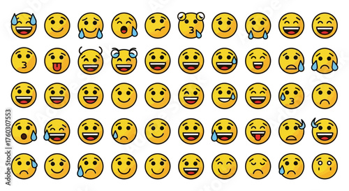 Emoji Faces A Collection of Expressive Yellow Cartoon Emoticons