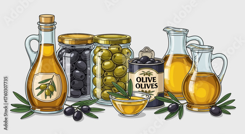 Olive Oil and Olives Variety Still Life