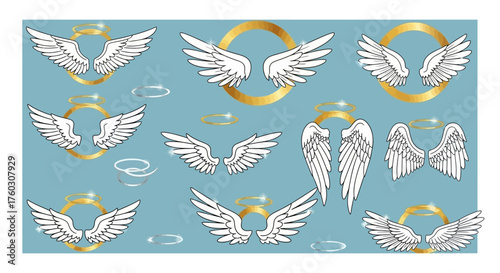 Heavenly Collection Angel Wings and Halo Vector Graphics