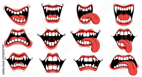 Cartoon Monster Mouths Vector Set for Halloween Designs