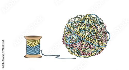 Spool of Thread and Ball of Yarn Colorful Crafting Elements