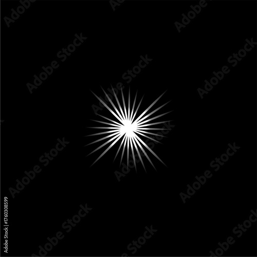 Intense White Sparkle Lens Flare Rays on a Dark Black Background