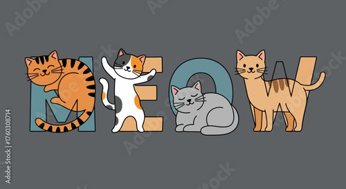 Playful Cats Forming the Word MEOW Illustration