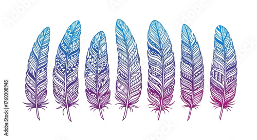 Delicate Hand-Drawn Feather Collection Ethereal Plumes with Intricate Bohemian Designs