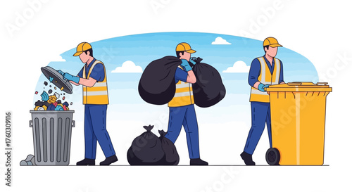 Garbage Collection Crew Vector Illustration of Waste Management Workers