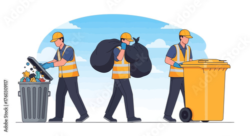 Waste Collection Workers Illustration of Sanitation Personnel on the Job