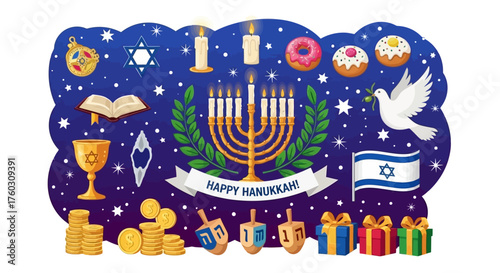 Festive Hanukkah Celebration Symbols of Tradition and Joy